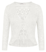 Women's 3/4 Sleeve V-Neck Bolero Tie-Front Lightweight Shrug – White M