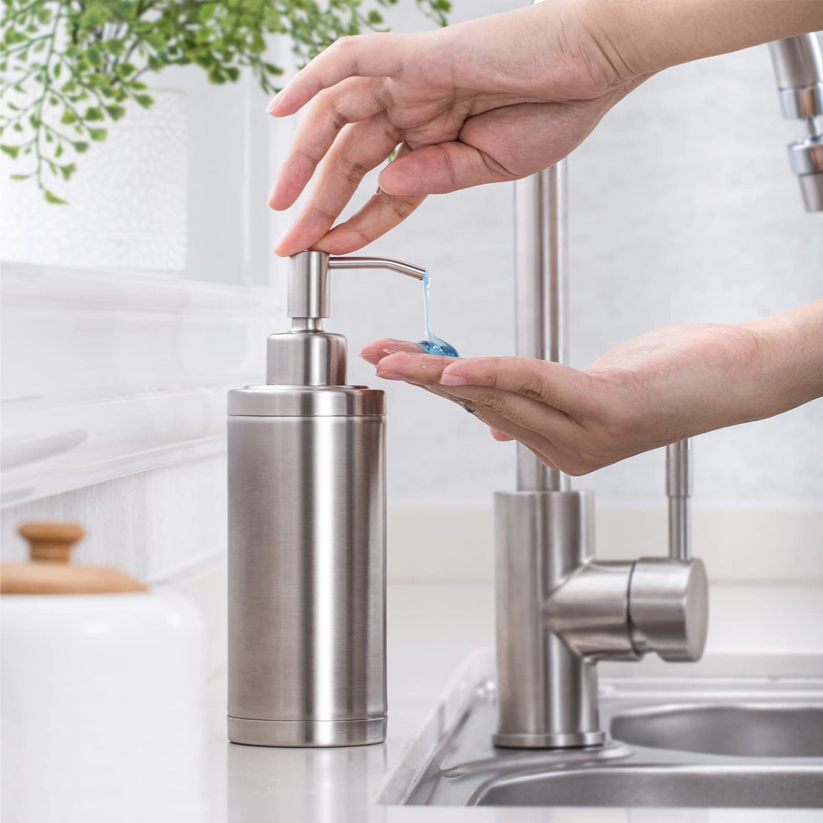 Stainless Steel Soap Dispenser Refillable Pump Bottle 300ml – Brushed Nickel