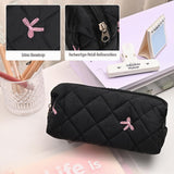 Floral Pencil Case Makeup Pouch Smooth Zipper Small – Black