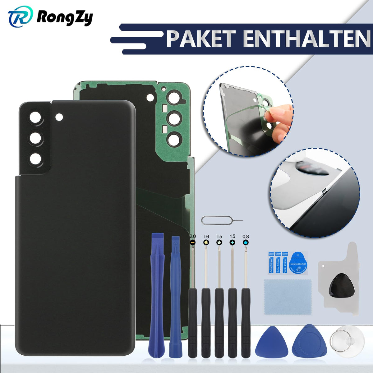 Rear Back Cover Replacement for Samsung Galaxy S21+ 5G with Tool Kit – Black