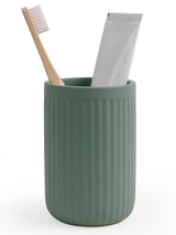 Ceramic Toothbrush Holder 350ml Striped Matte Bathroom Cup – Green