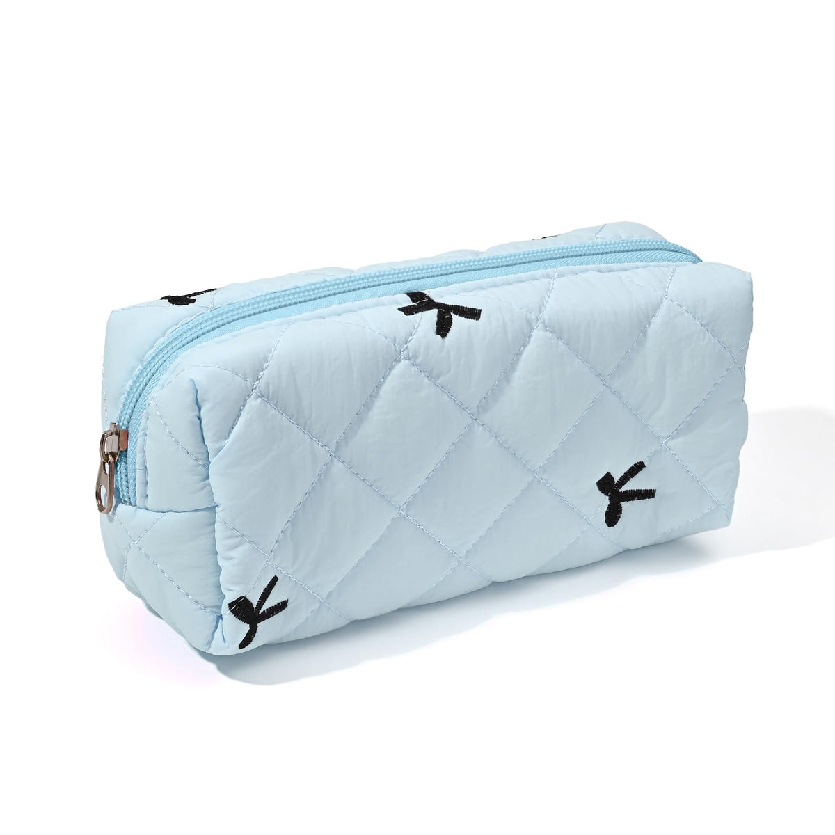 Floral Pencil Case Makeup Pouch Smooth Zipper Small Floral Design – Blue