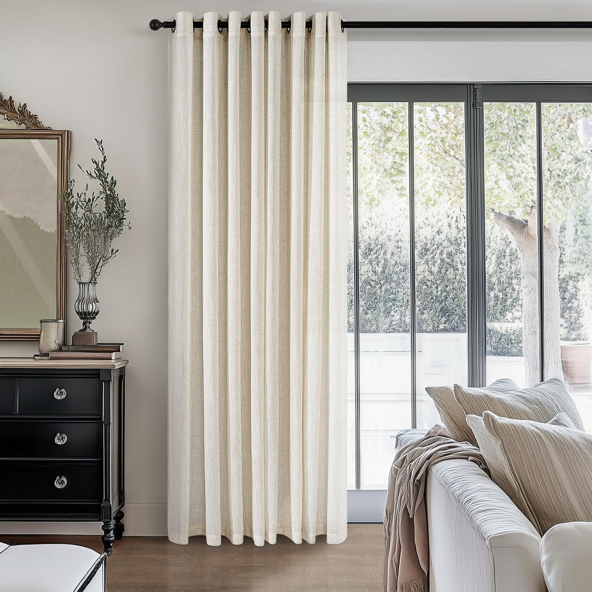Linen Curtains Eyelet Semi-Transparent for Living Room Bedroom – Beige 140x240 cm