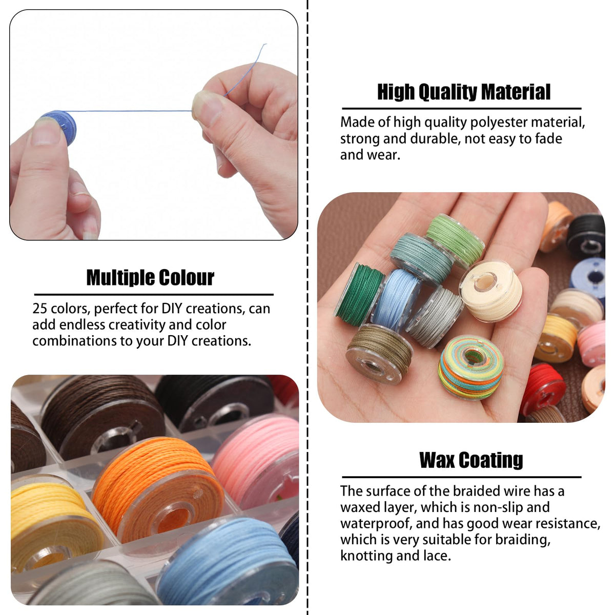 Waxed Cord 0.55mm x 10m 25 Rolls Colourful Threads for Jewellery Making – With Box