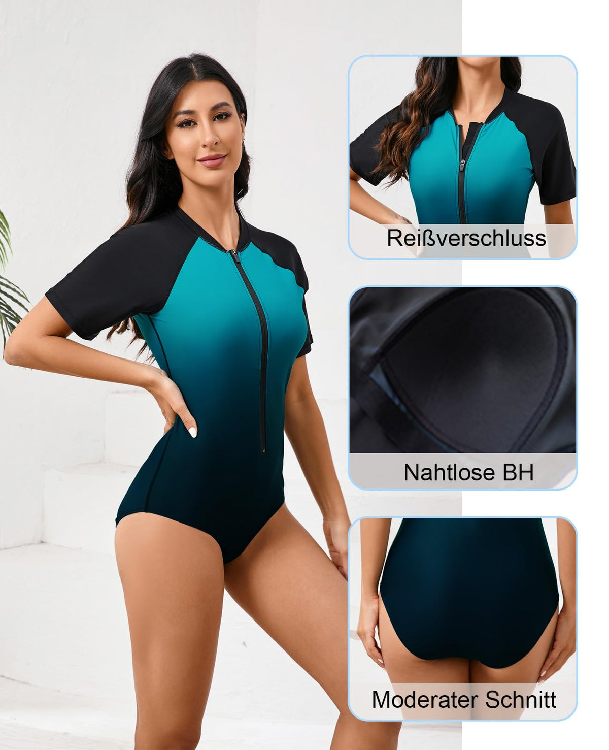 Tricou costum de înot damă Halcurt cu fermoar și protecție UV UPF 50+ – L