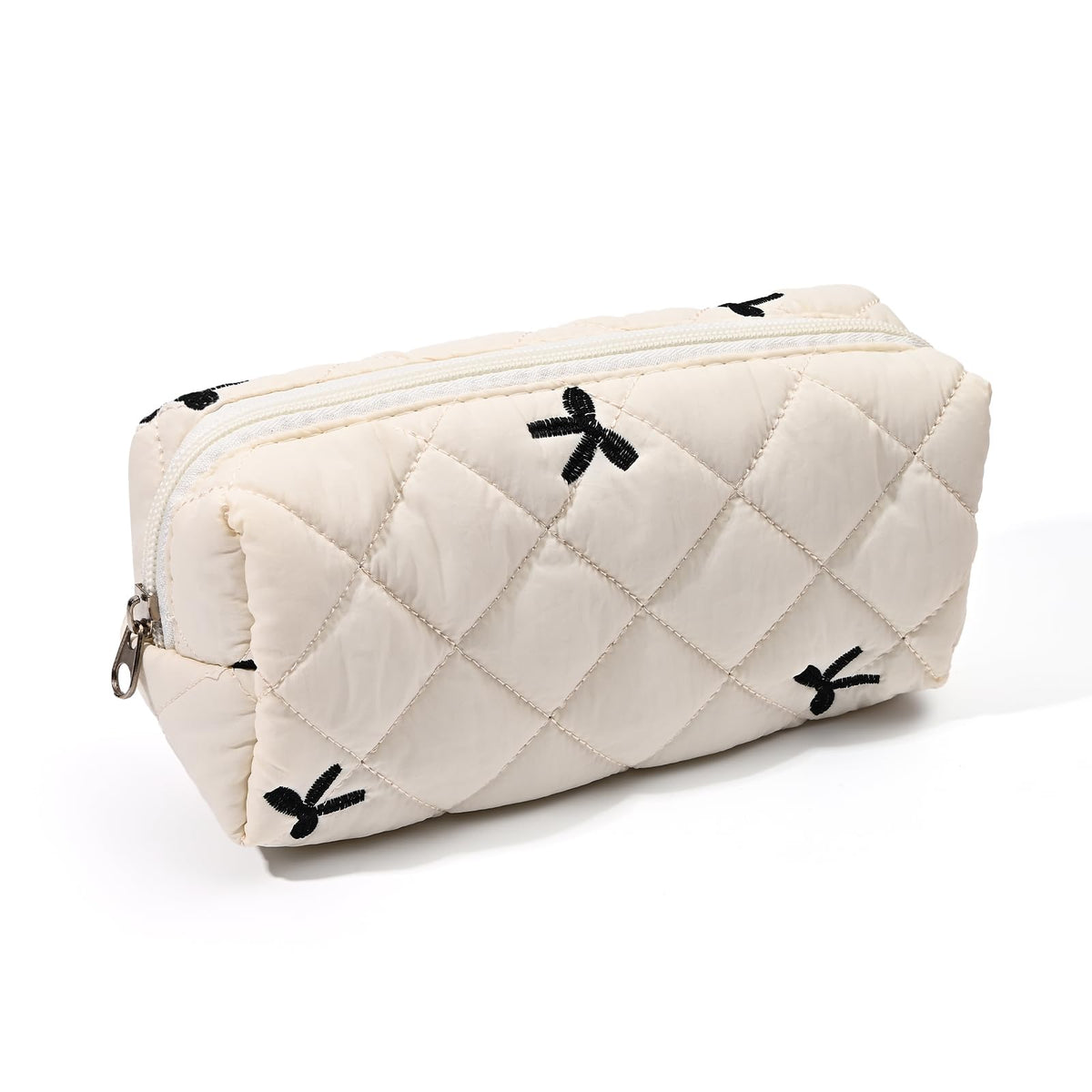 Floral Pencil Case Makeup Pouch Smooth Zipper Small – White