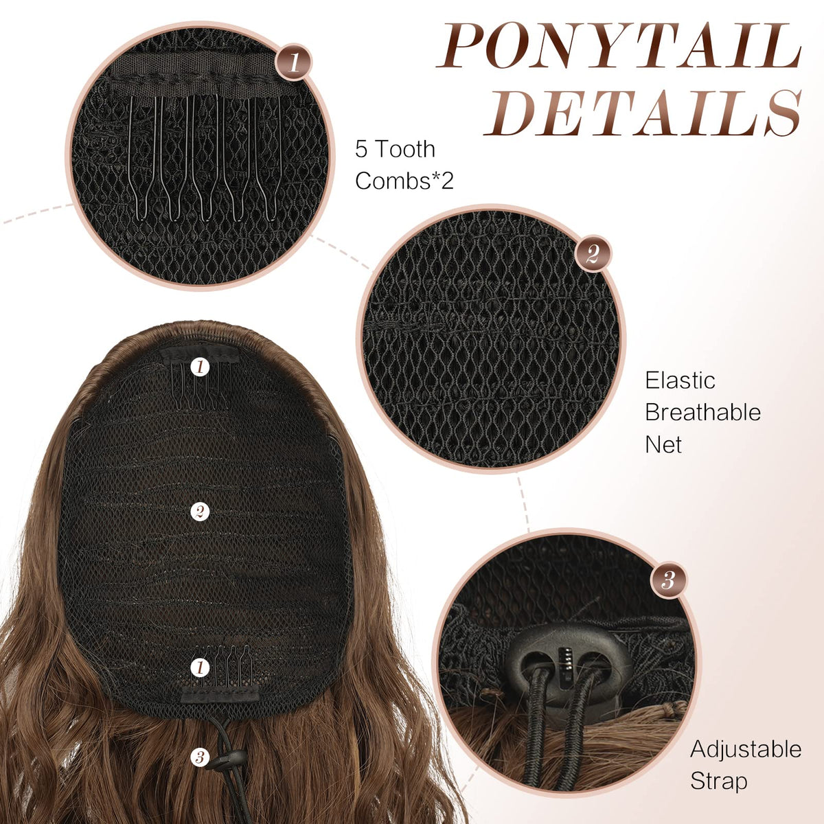 Coada de cal lungă împletită ondulată extensie păr sintetic 65 cm – Blond Miere cu Șaten deschis