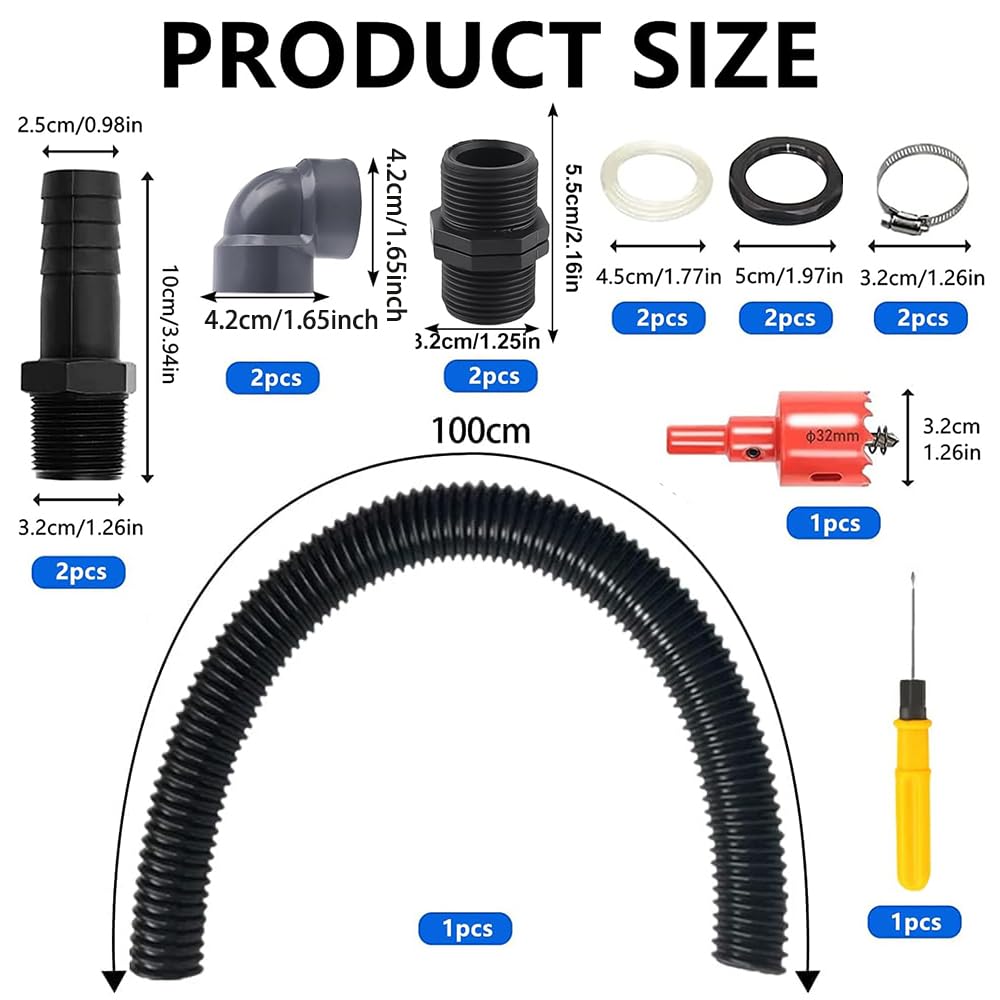 Kit racordare conectare butoaie colectare apă de ploaie cu furtun 100 cm și conectori 1 inch