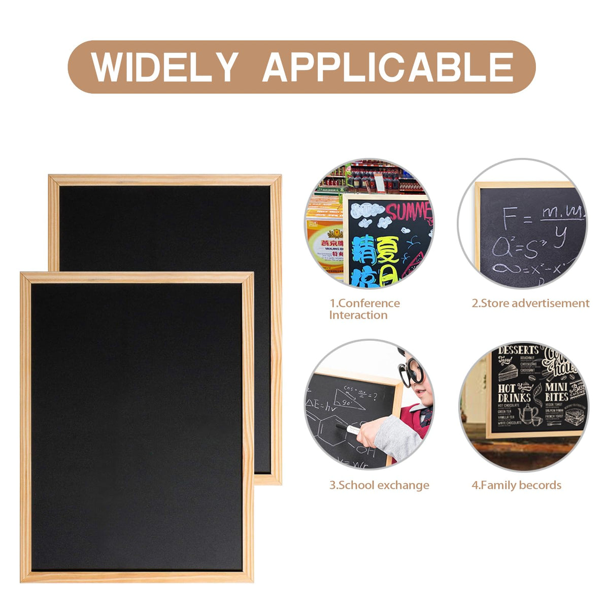 Tablă de scris cu cretă ramă din lemn format A3 30x40 cm, set 2 bucăți – Negru