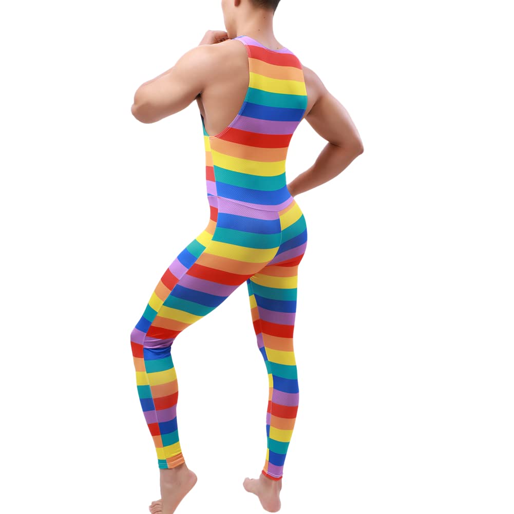 Men’s Wrestling Singlet Printed One-Piece Athletic Leotard Gym Vest – Blue L