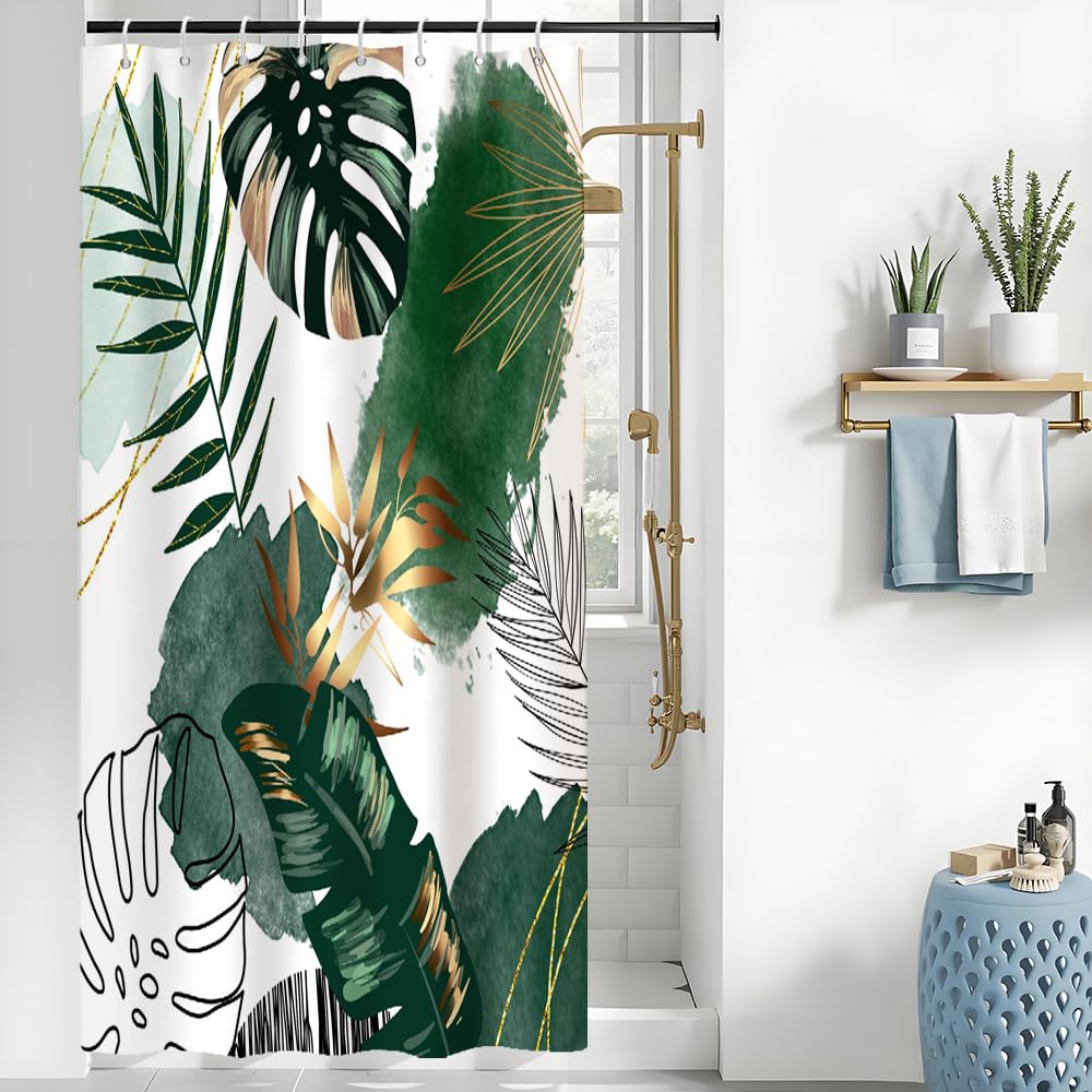 Shower Curtain 120x180cm Tropical Jungle Palm Leaves Waterproof Anti-Mould – Green