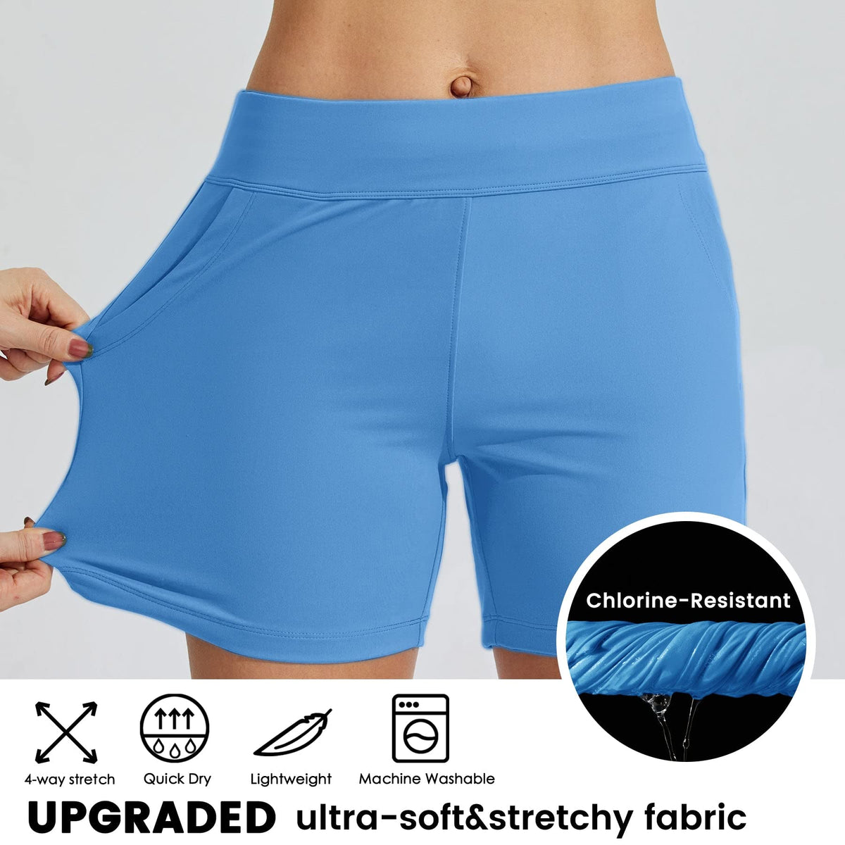 Pantaloni scurți de baie damă WILLIT cu uscare rapidă și buzunare – Bleumarin L