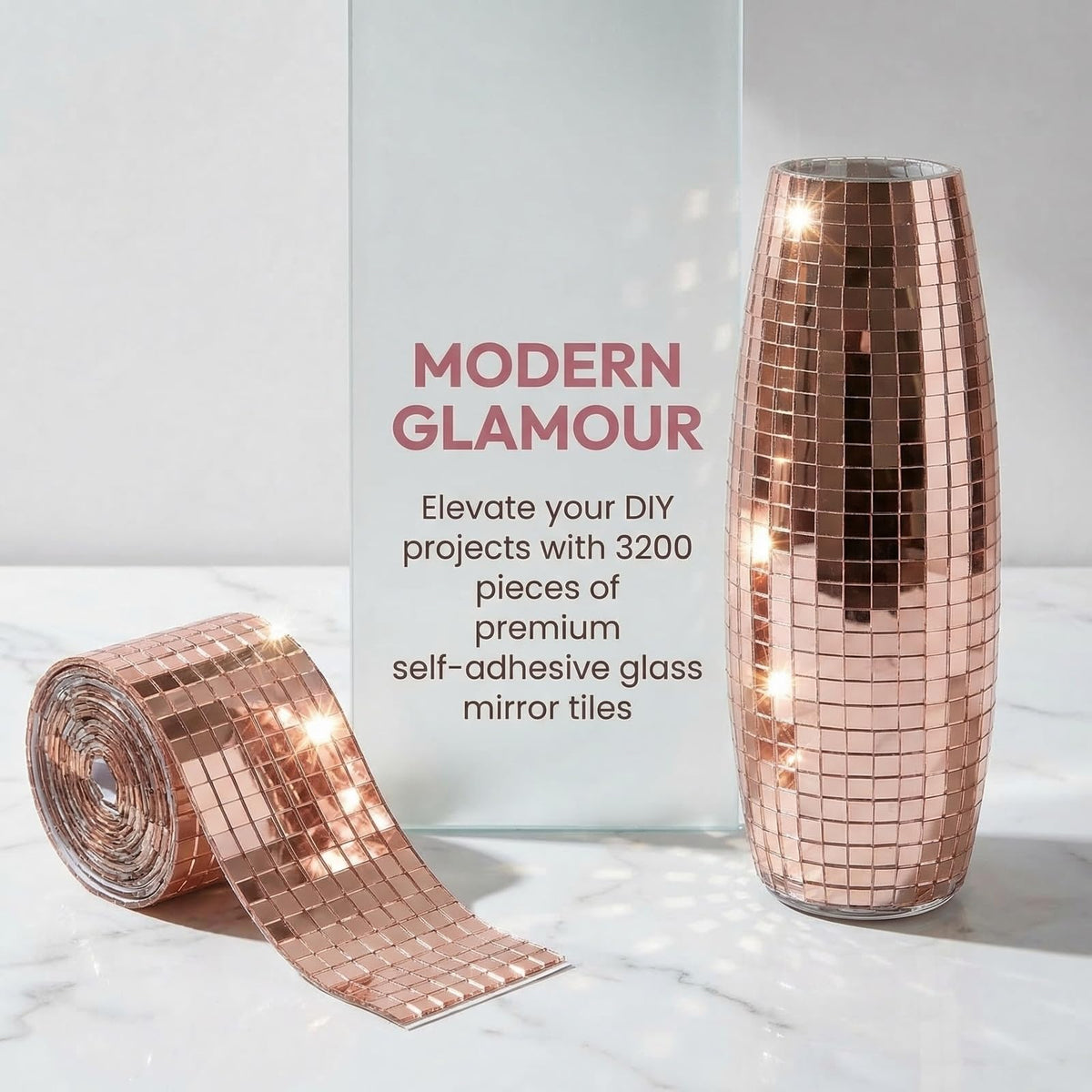 Self-adhesive Mosaic Tiles 3200pcs 5x5mm Mini Mirror – Rose Gold