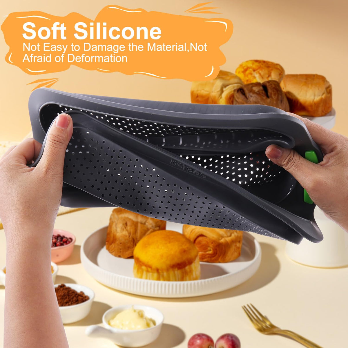 Silicone Baguette Baking Pan Non-Stick 3 & 9 Slots with Spatula and Oil Brush – 2 pcs