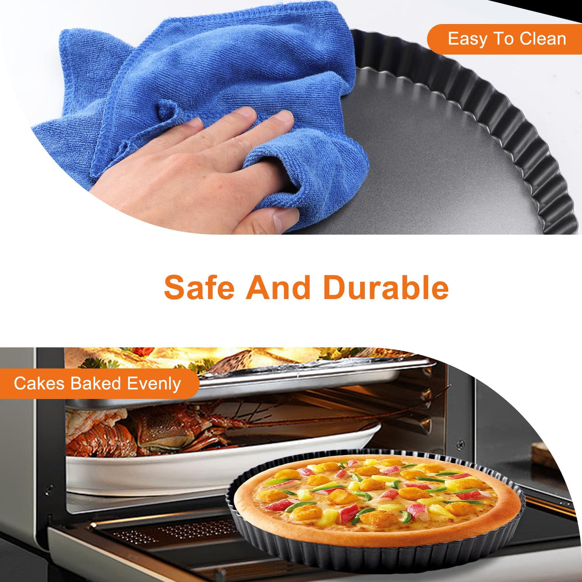 Quiche Pan 20cm Removable Base Non-stick Tart Baking Pan – Black