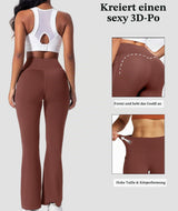 Pantaloni de yoga evazați damă cu talie înaltă modelatoare și buzunare