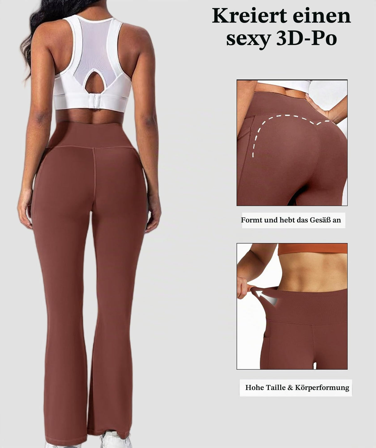 Pantaloni de yoga evazați damă cu talie înaltă modelatoare și buzunare