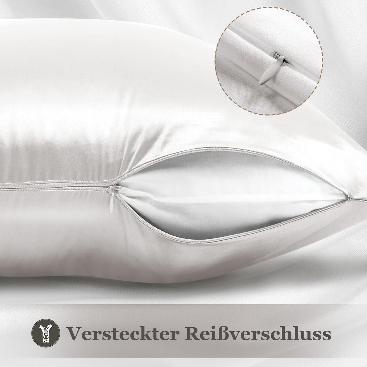 100% Mulberry Silk Pillowcase 40 x 80 cm 23 Momme with Hidden Zipper – Ivory White