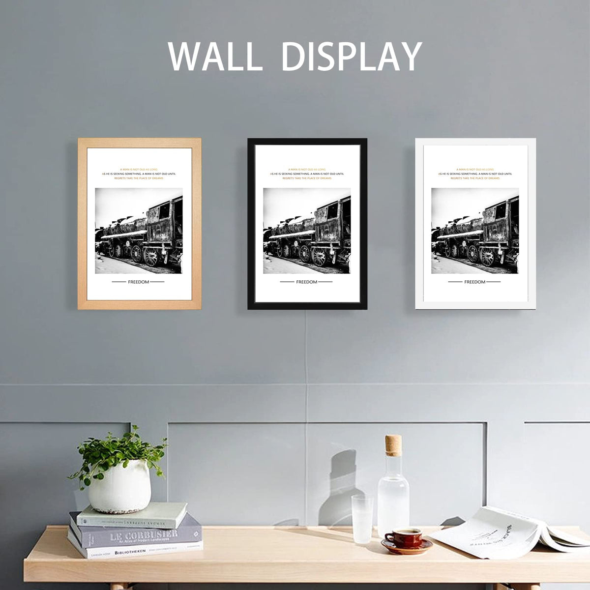 wyewye A3 Solid Wood Picture Frame 29.7x42cm, A3 Black Wooden Frames with Stand Suitable for A3/A4 Print Illustration Poster, with Plexiglass Window for Wall Mounting