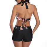 Costum de baie două piese Durio cu pantalon scurt tip hotpants imprimeu floral – Negru cu Flori Roz 38