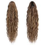 Coada de cal lungă împletită ondulată extensie păr sintetic 65 cm – Blond Miere cu Șaten deschis