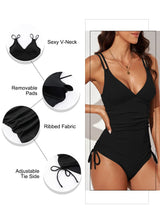 Costum de baie întreg damă decolteu în V și spate gol Dokotoo – Negru XL