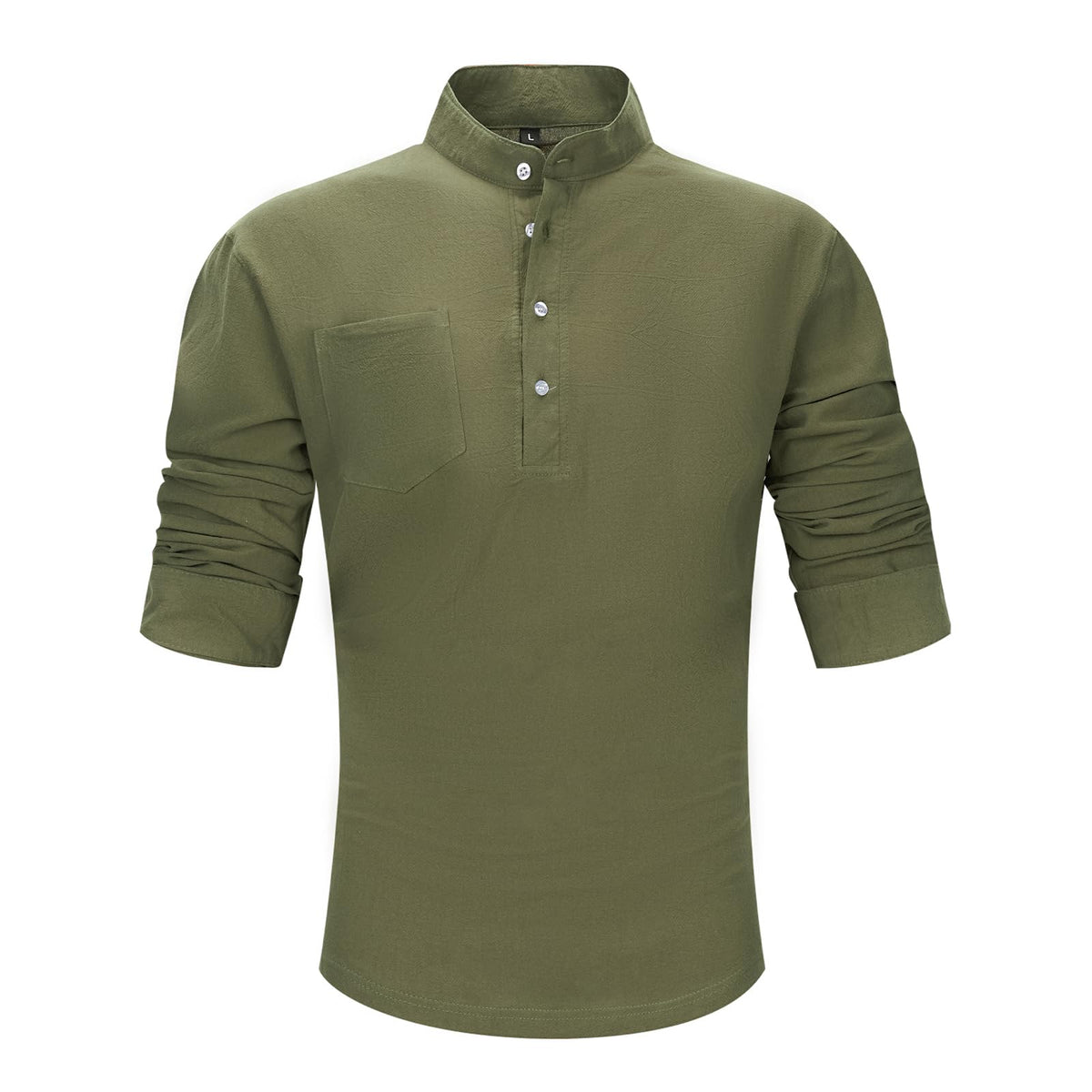 Men's Cotton-Linen Long Sleeve Casual Shirt Lightweight – Blue M