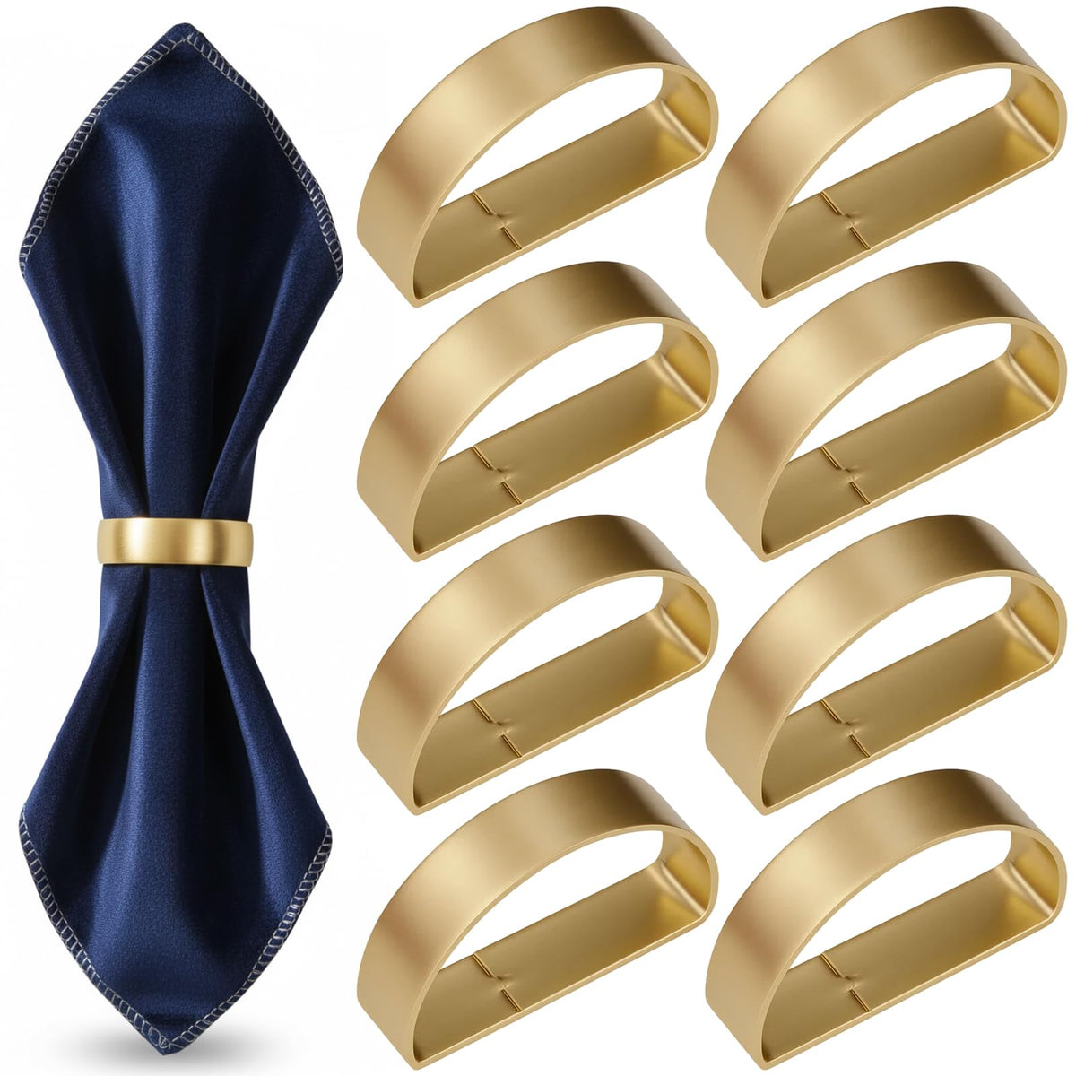 Napkin Rings Set of 8 Half-Round Metal – Gold