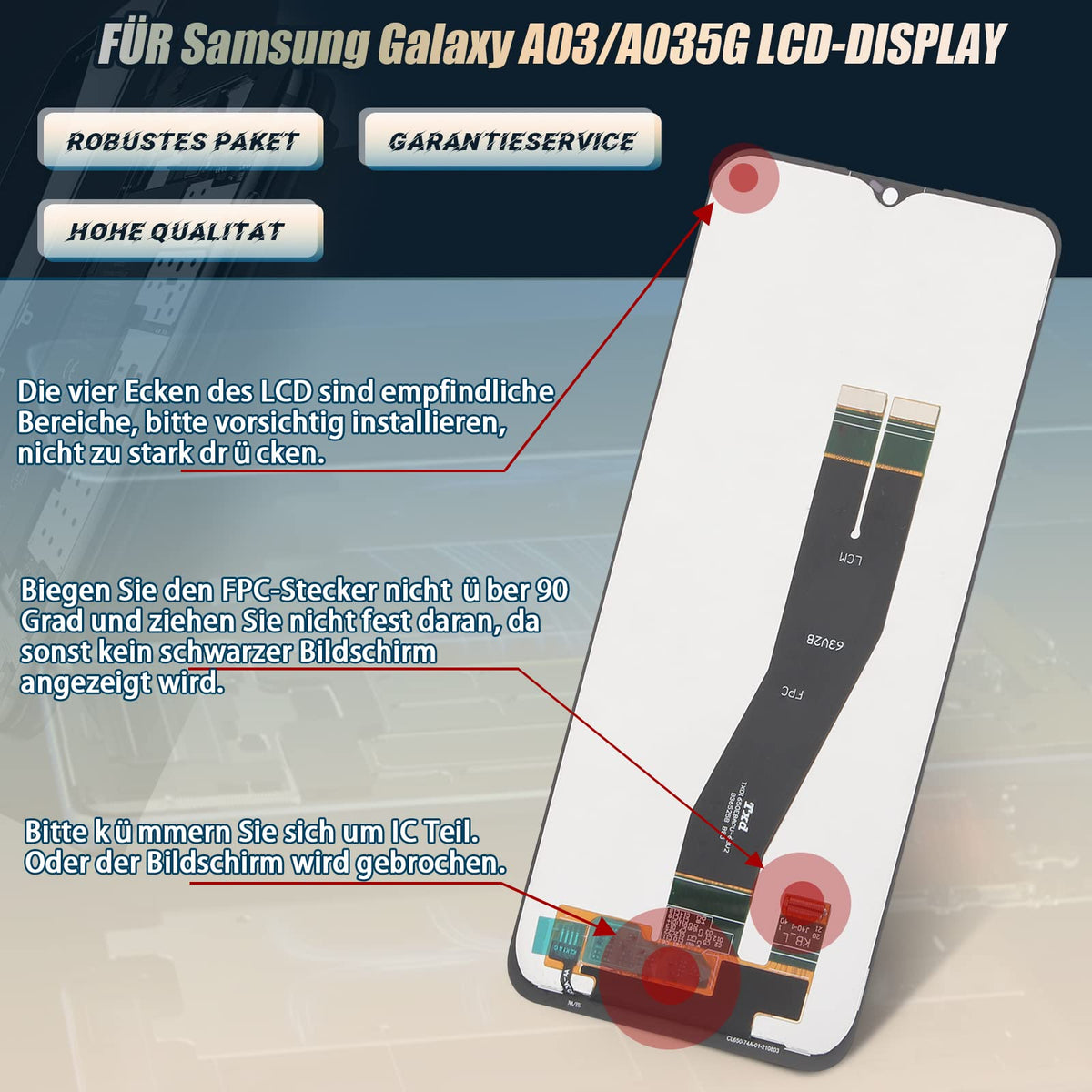 RongZy Replacement Display for Samsung Galaxy A03/A035G Touch Screen Digitizer Glass Assembly + Repair Tools(Black)
