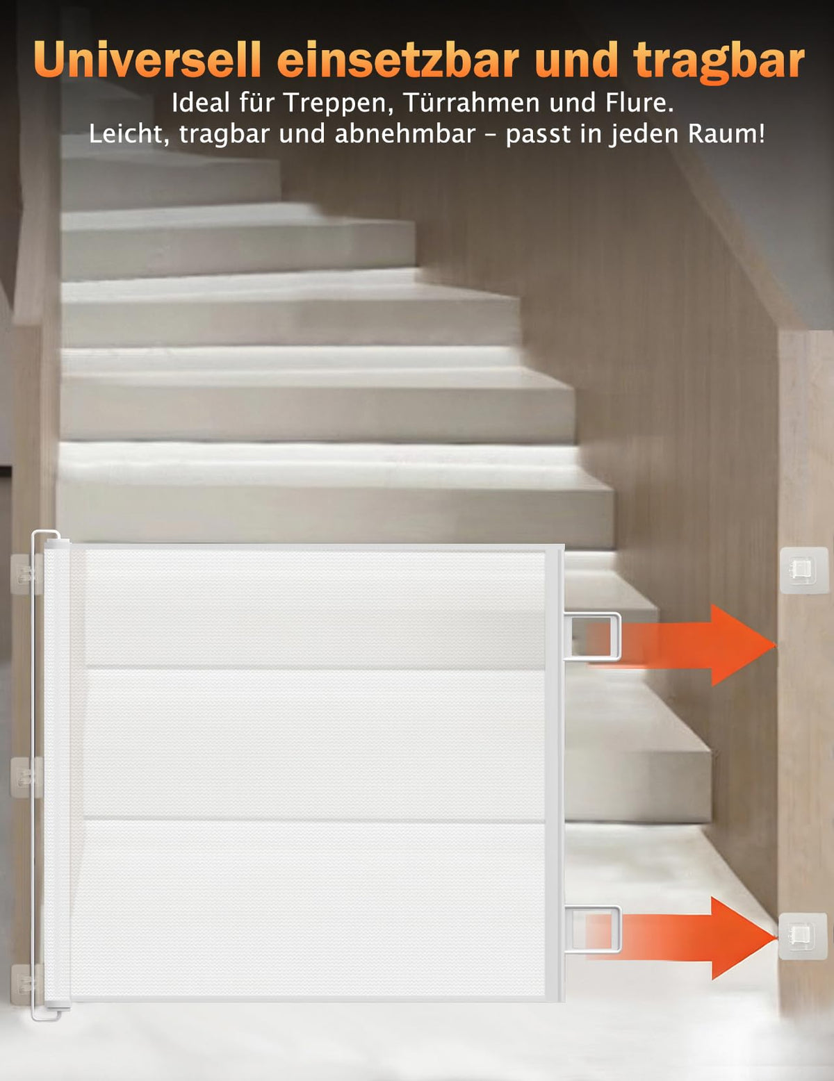 Retractable Safety Stair Gate Baby & Pet Barrier 78cm High – White 180cm