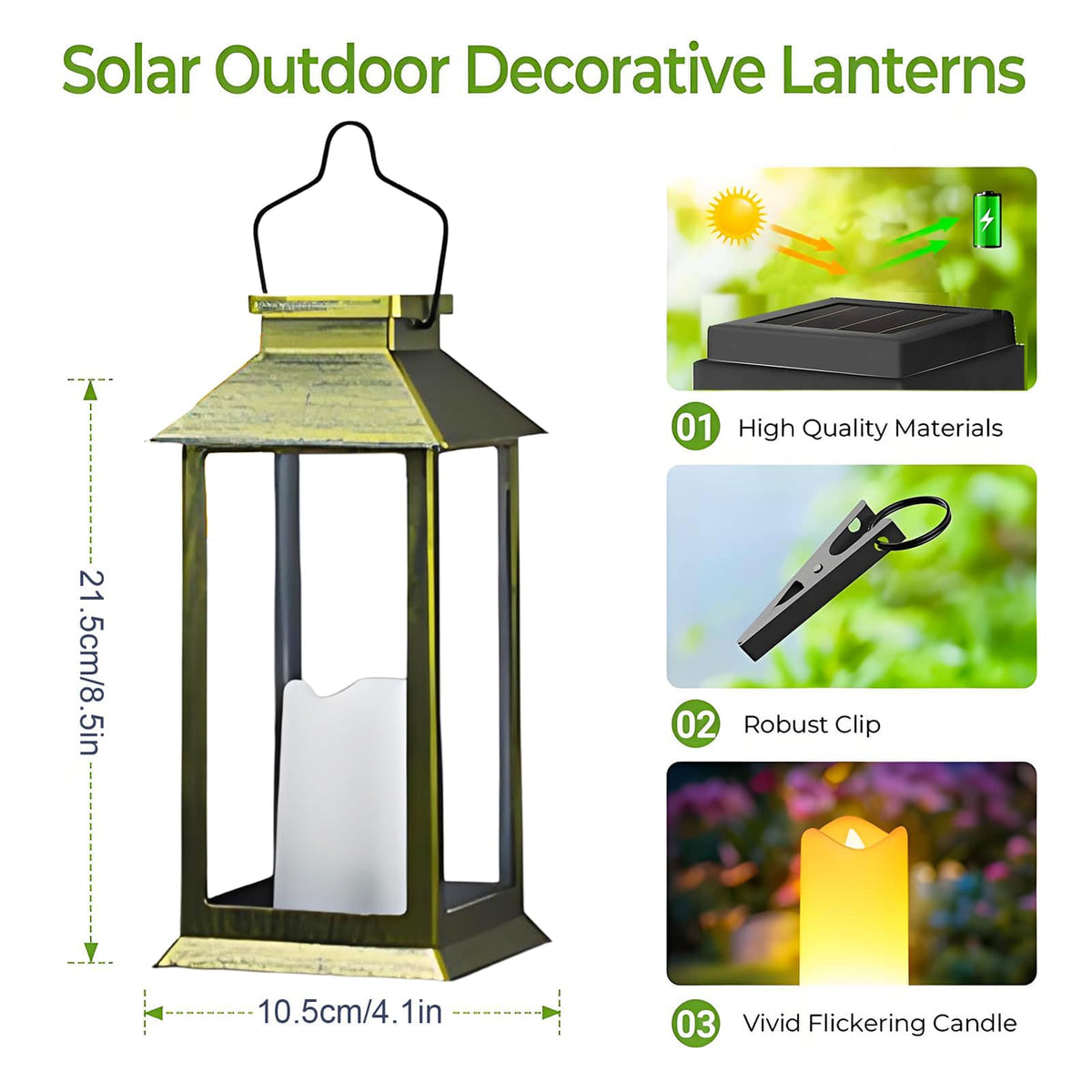 Dekofun Solar Lights, 2-Pack Outdoor Hanging Lanterns, Weatherproof, Flickering Effect – Bronze