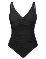 Costum de baie întreg modelator decolteu în V push-up cu volănașe – Negru M