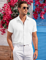 Men's Short Sleeve Button-Down Casual Shirt Regular Fit with Pocket – White M