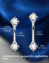 Piercing curbat pentru sprânceană din oțel chirurgical 316L cu zirconiu – Argintiu 16G 6mm