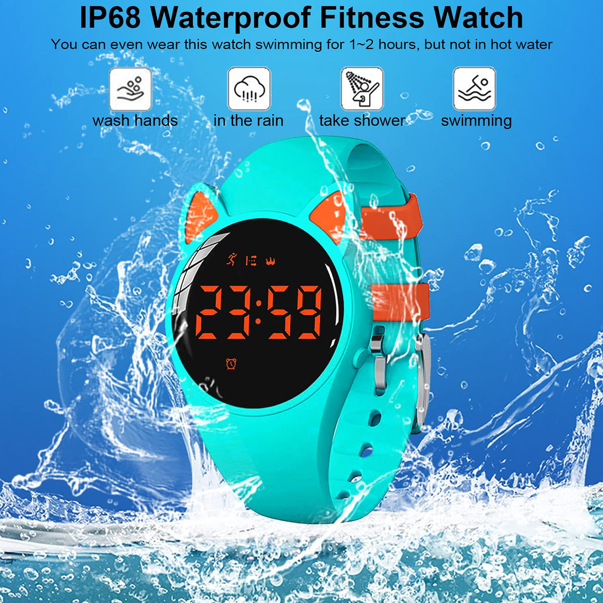 HUYVMAY Children's Pedometer Fitness Watch without App no Cell Phone, IP68 Waterproof Cute Wristwatch for Boys Girls Children Sports Watch with Pedometer Calorie Counter Distance Counter Timer 3 Alarm Clocks