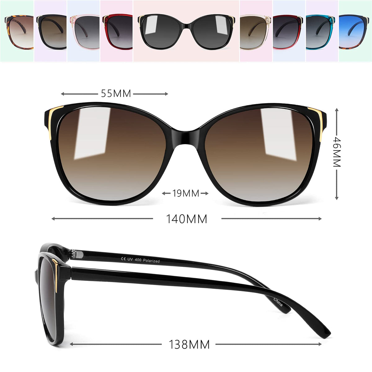 Ochelari de soare damă polarizați ochi de pisică Face Shadow protecție UV400