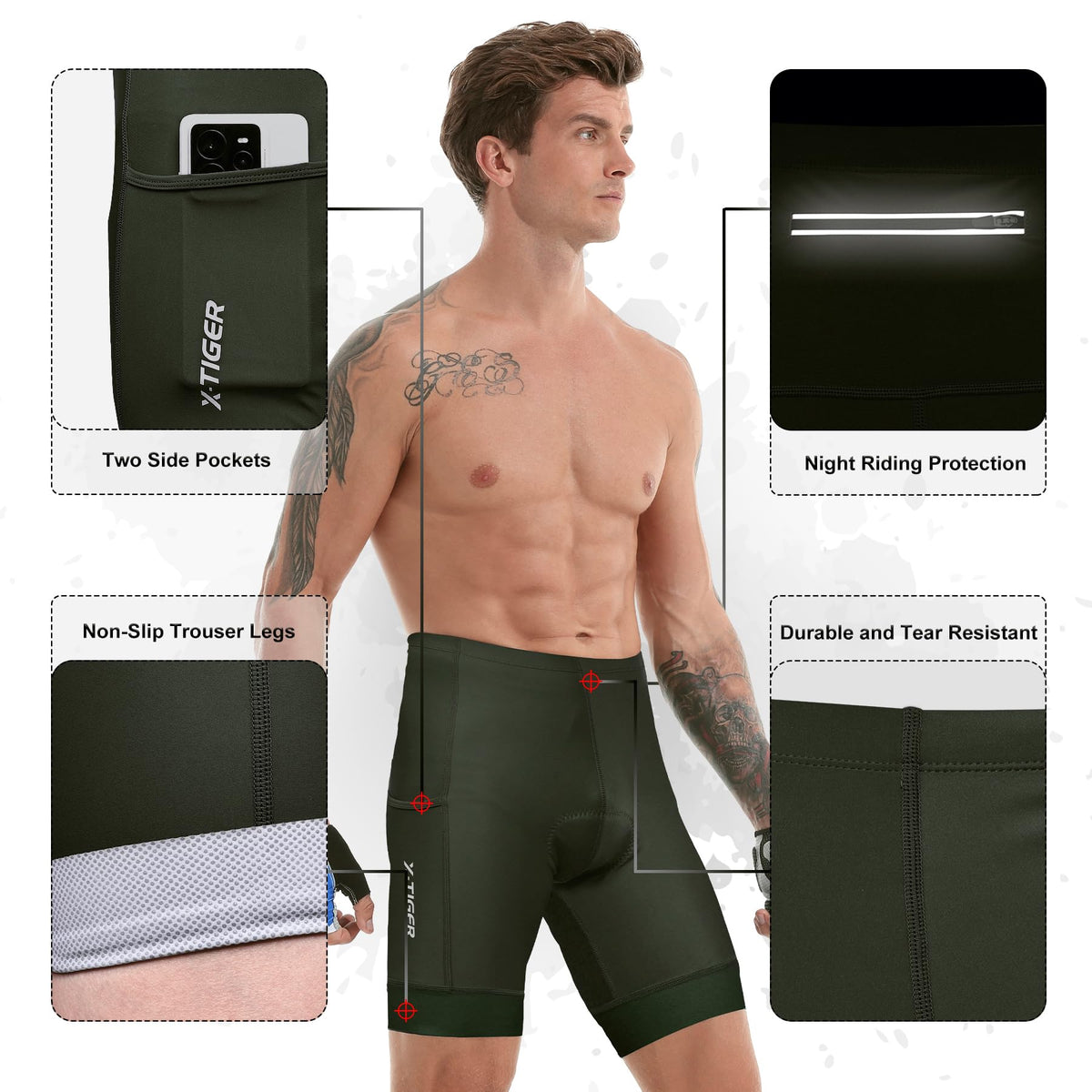 Pantaloni scurți de ciclism bărbați cu bazon gel 5D respirabili – Negru