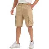 Men's Cargo Shorts Cotton Chino Casual with Pockets Elastic Waist – Grey-Brown L