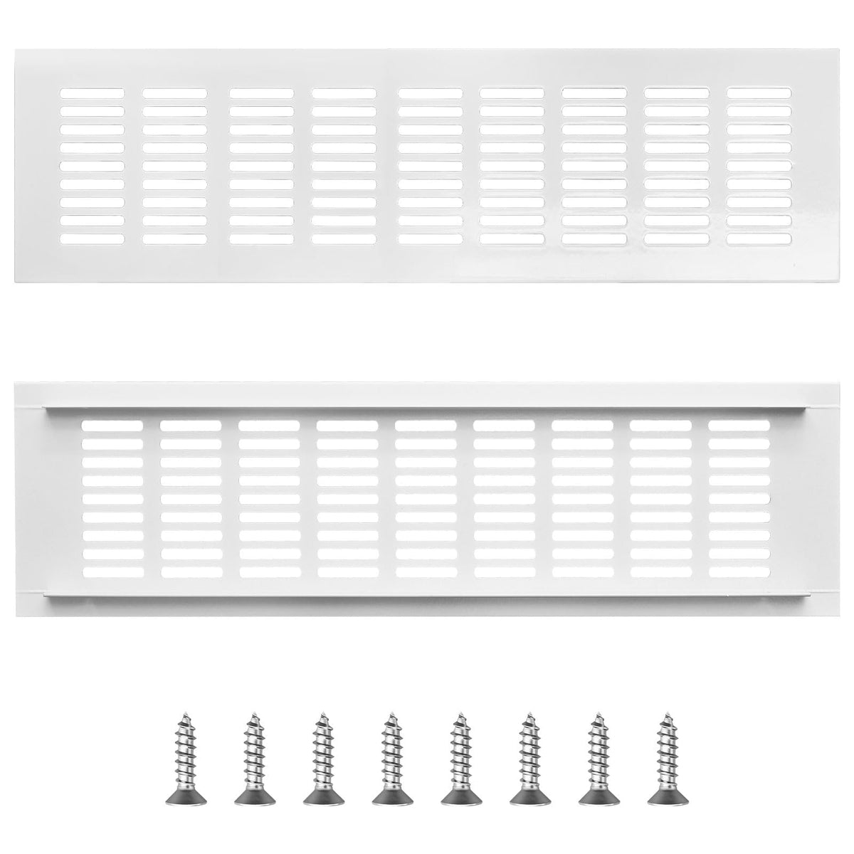 Grilă de ventilație pentru uși și dulapuri din aluminiu cu șuruburi, set 2 bucăți 80 x 400 mm – Argintiu
