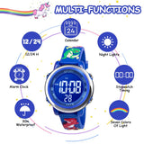 Children's Digital Watch Waterproof with Alarm & Stopwatch – Dinosaur Dark Blue