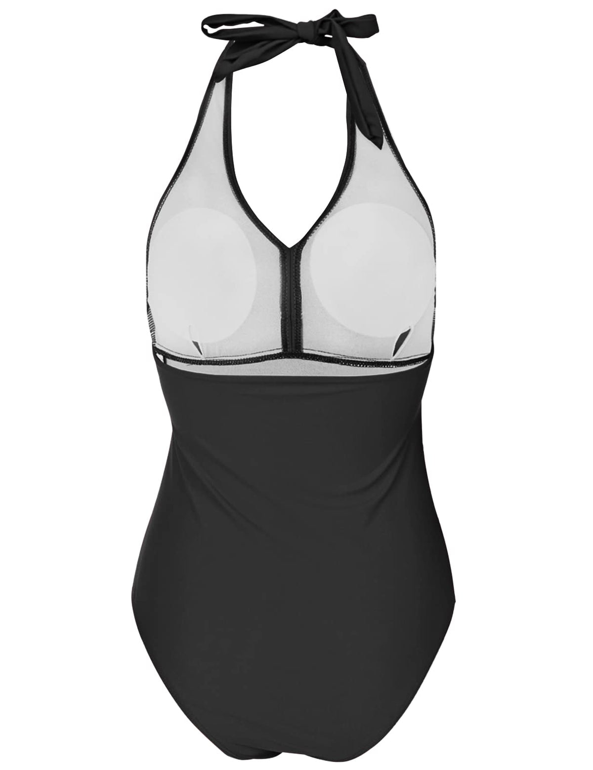 Voqeen Women One Piece Swimsuit Tummy Control Ruched Swimwear Halter V Neck Push Up Padded Bathing Suit Monokinis