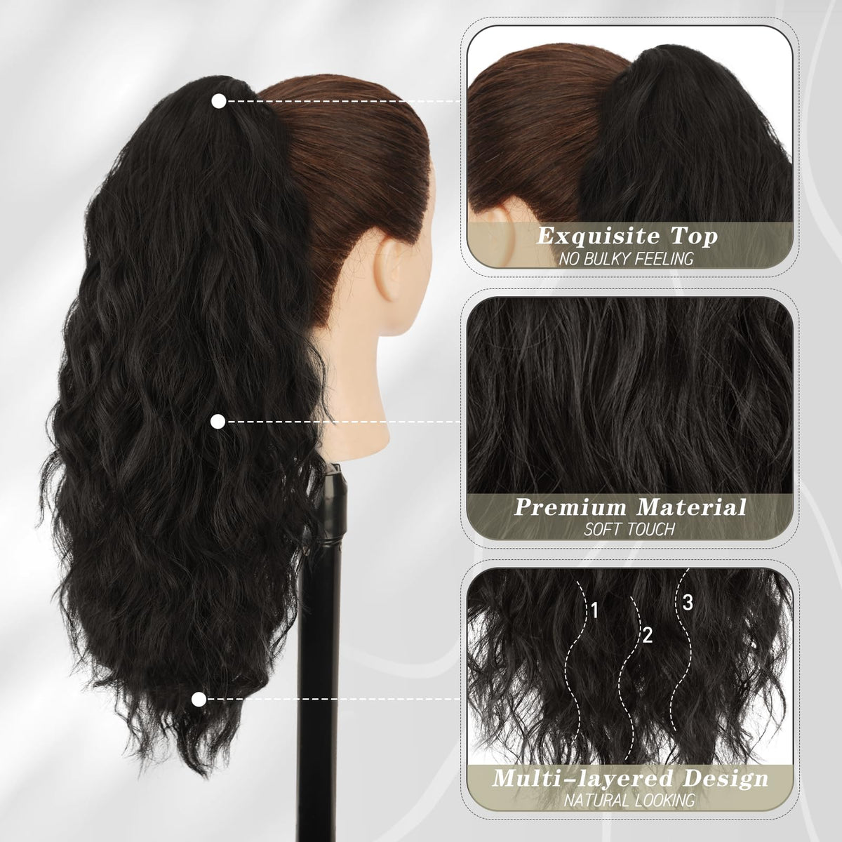 Claw Clip Ponytail Extension 45cm Curly Wavy Synthetic Hairpiece – Black Brown