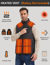 Heated Vest with 15 Heating Pads for Men and Women – Body Warmer for Cycling/Skiing