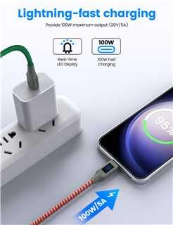 Cablu USB-C la USB-C 1.5m încărcare rapidă cu afișaj digital LED de putere împletit din nailon