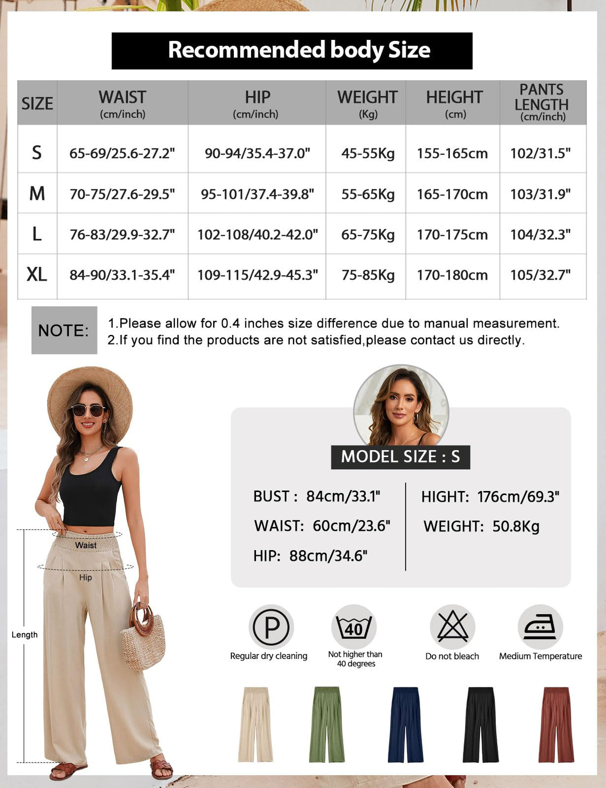 Pantaloni lejeri de vară din bumbac și in cu talie înaltă și buzunare pentru damă