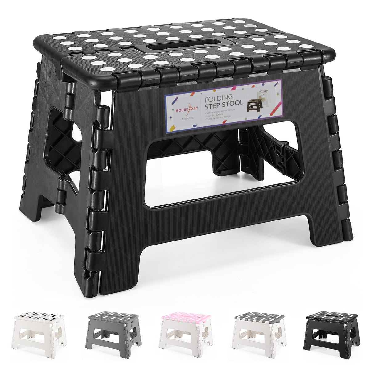 HOUSE DAY 22cm Folding Step Stool - Foldable Stool Children's Folding Chair, Folding Stool Folding Stool Children's Footstool (Black)
