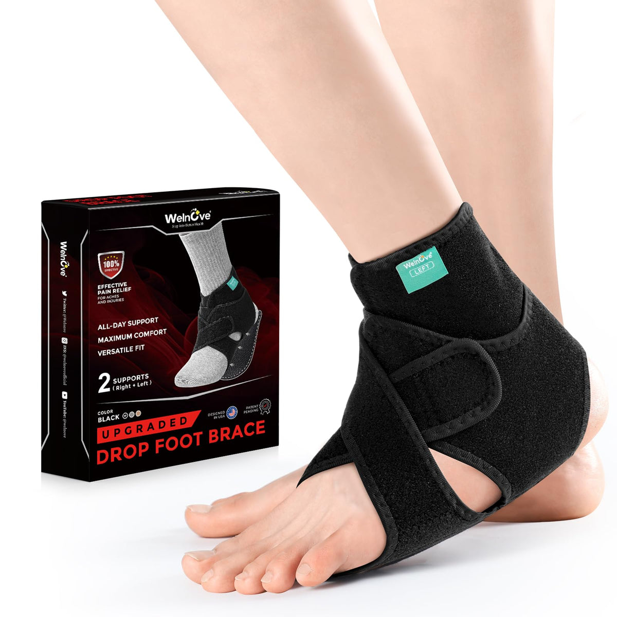Drop Foot Brace Adjustable Ankle Support – Black
