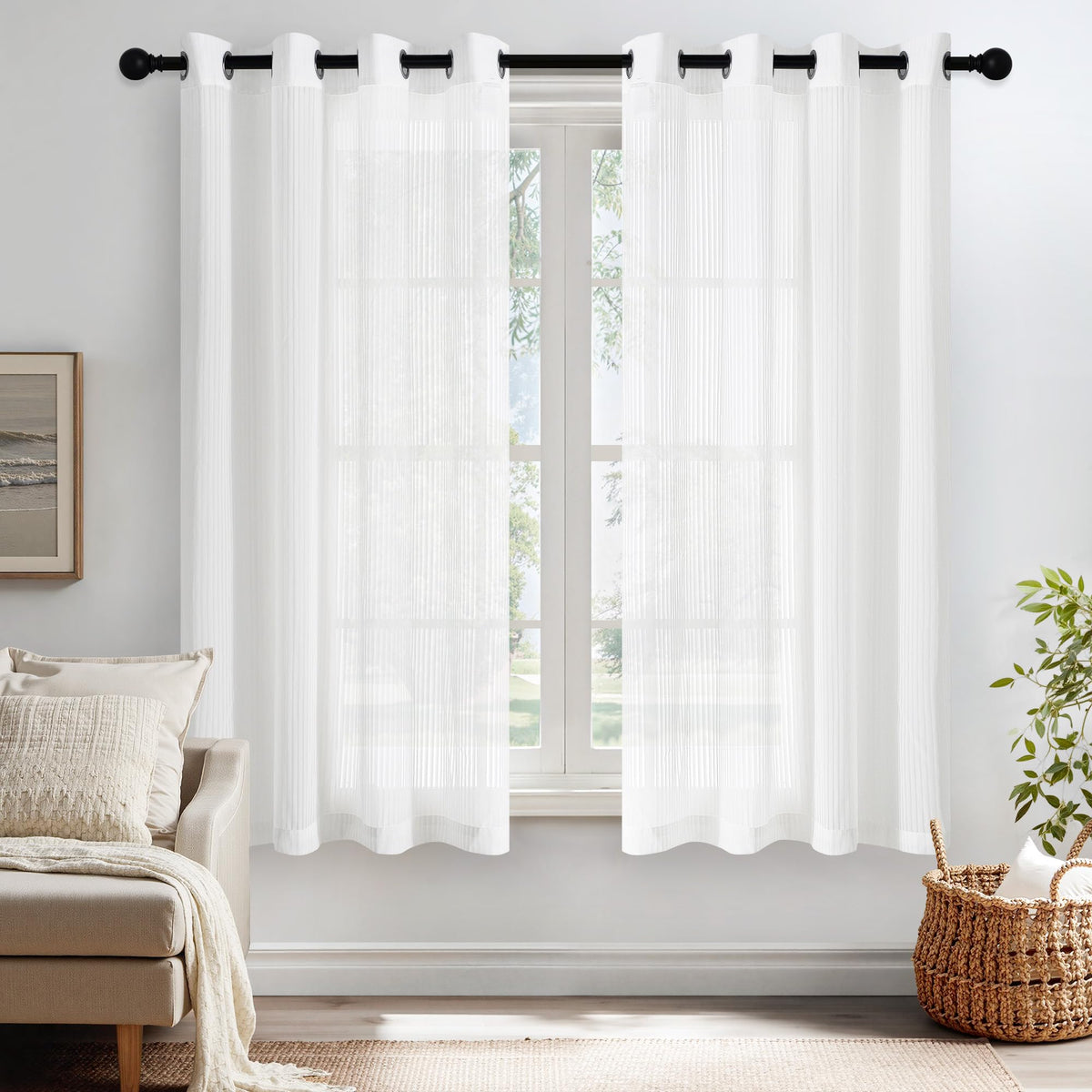 Voile Sheer Curtains with Eyelets Set of 2 220x140cm – Ivory