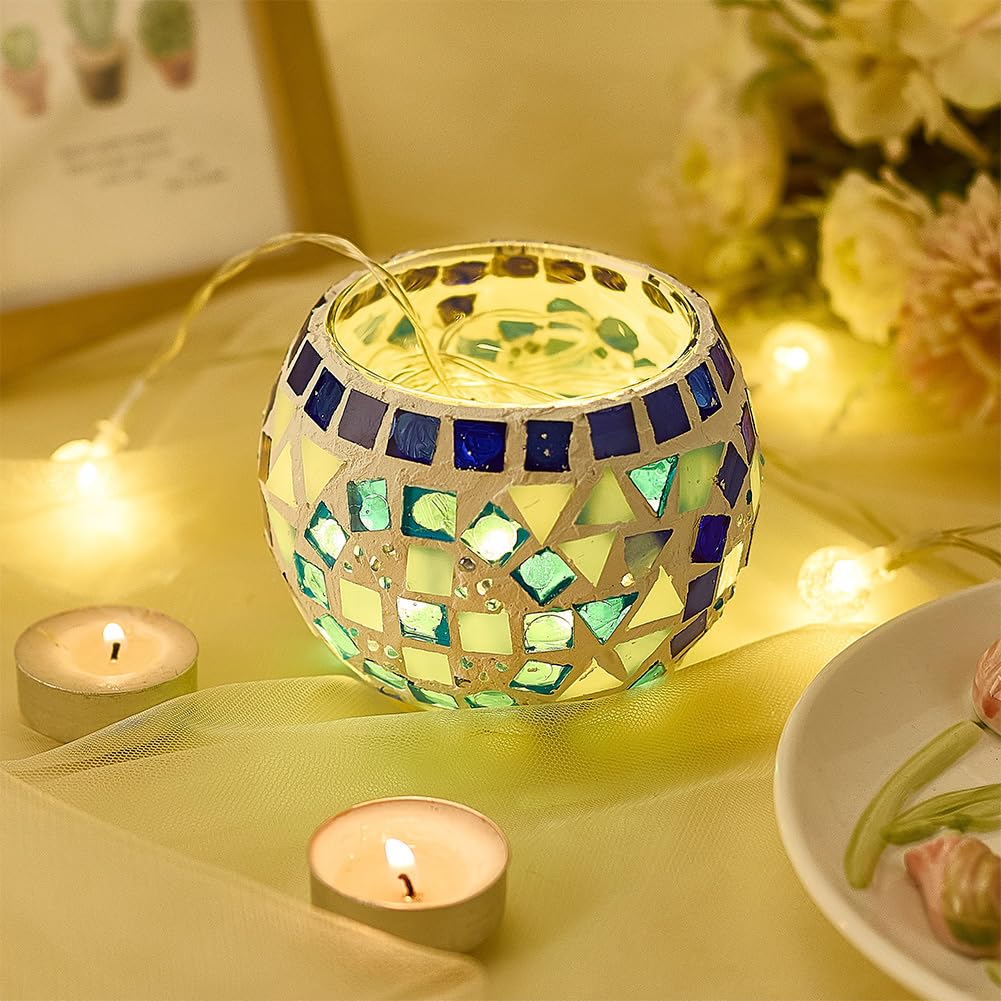 Suporturi de lumânări din sticlă mozaic set de creatie DIY, 2 bucăți – Multicolor