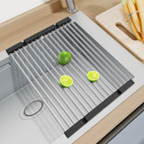 Scurgător pliabil de vase pentru chiuvetă din inox și silicon – Argintiu
